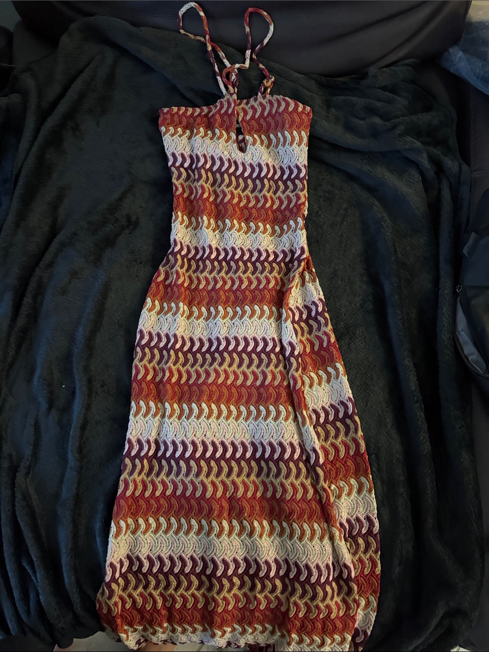 PrettyLittleThing Multicolor Crochet Halter Maxi Dress
